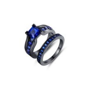 Blue Princess-Cut Ring & Pavé-Set Band